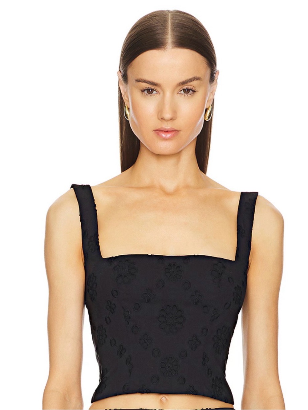 Helsa Eyelet Corset Crop Top Black Floral Revolve XXS